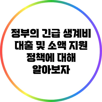 정부의 긴급 생계비 대출 및 소액 지원 정책에 대해 알아보자