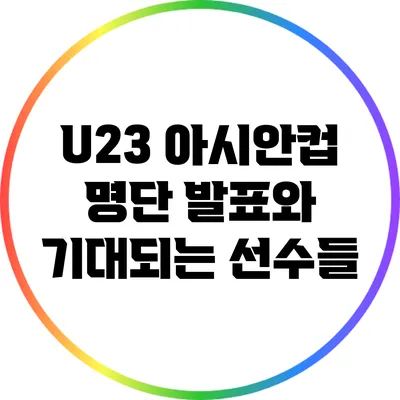 U23 아시안컵 명단 발표와 기대되는 선수들